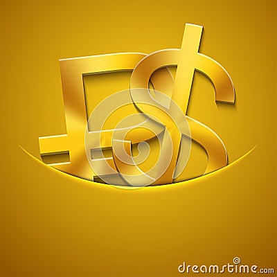 Vector modern gold ruble and dollar icons Vector Illustration