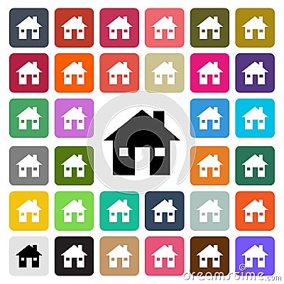 Vector modern House flat design icon set in button Vector Illustration