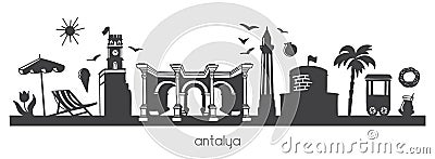 Vector modern illustration Antalya, Turkey with hand drawn doodle turkish symbols. Vector Illustration