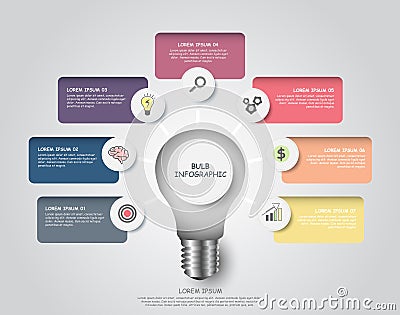 vector modern infographic bulb design with seven steps for business success Stock Photo