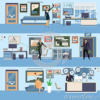 Vector modern office workspace set in flat style Vector Illustration