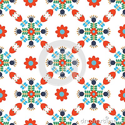 Vector Modern Scandi Daisy Floral Seamless pattern background Repeat Wallpaper Red and Blue Vector Illustration