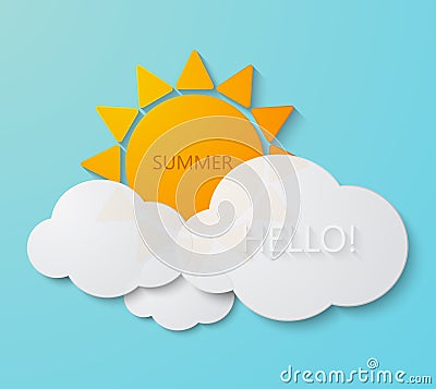 Vector modern sun with clouds background. Vector Illustration