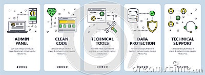 Vector modern thin line admin panel concept web banner set Vector Illustration