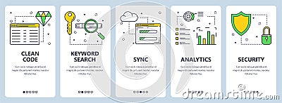 Vector modern thin line clean code concept web banner set Vector Illustration