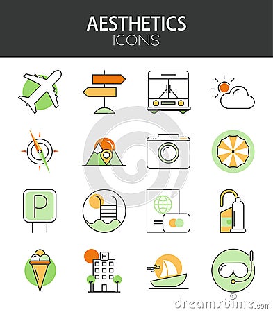 Vector modern thin line flat design of icons set Vector Illustration