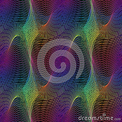 Vector moire seamless pattern of winding iridescent lines. Abstract multicolor holographic texture for fabric design Vector Illustration