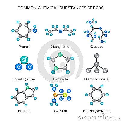 Vector molecular structures of chemical substances isolated on white Vector Illustration