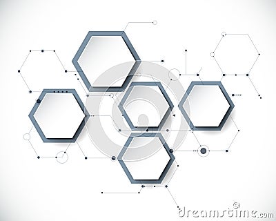 Vector molecule with 3D paper label, Hexagon background Vector Illustration
