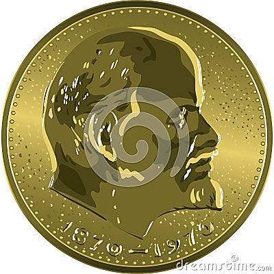 Vector money gold coin Soviet ruble with Lenin Vector Illustration