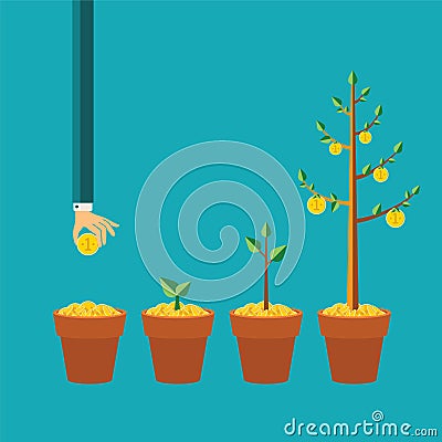 Vector money tree growth concept in flat style Vector Illustration