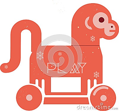 Vector Monkey Icon inspired by minimalist Scandinavian wooden toy style, part of Chinese Zodiac Icon Set in Swedish folk Vector Illustration