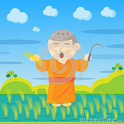 Vector : Monks and paddy Vector Illustration
