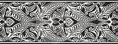 Vector monochrome Arabic national ornament, border, frame Vector Illustration