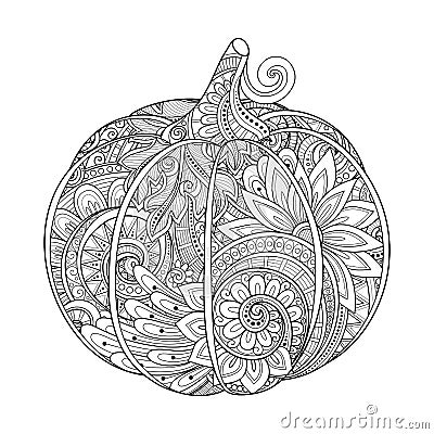 Vector Monochrome Decorative Pumpkin with Beautiful Pattern Vector Illustration