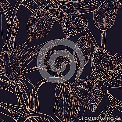 Vector monochrome floral seamless pattern whit tulip Vector Illustration