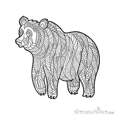 Vector monochrome hand drawn zentagle illustration of bear. Vector Illustration