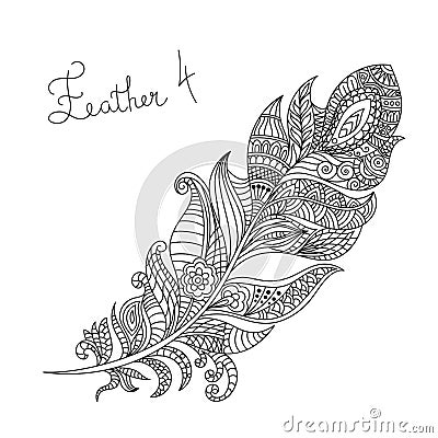Vector monochrome hand drawn zentagle illustration of feather. Vector Illustration