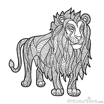 Vector monochrome hand drawn zentagle illustration of lion. Vector Illustration