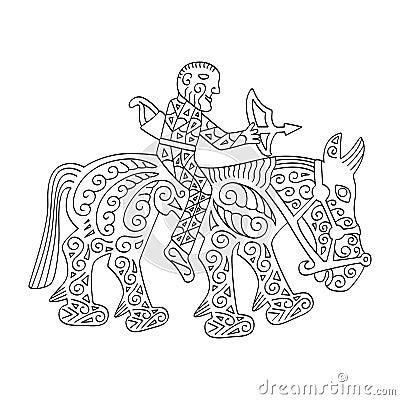 Vector monochrome icon with ancient Scythian art. Plaque with animal motifs Vector Illustration