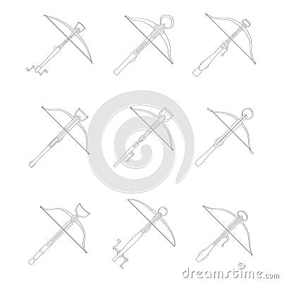 Vector monochrome icon set with ancient Crossbows Vector Illustration