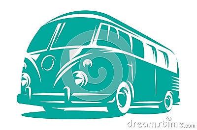Vector monochrome illustration with minivan. Scalable template on a white background Vector Illustration