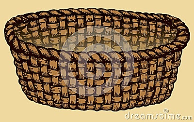 Vector monochrome picture. Empty wicker basket Vector Illustration