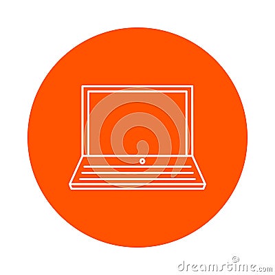 Vector monochrome round icon of an open laptop, flat style Stock Photo
