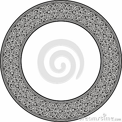 Vector monochrome round oriental ornament. Arabic patterned circle of Iran, Iraq, Turkey, Syria. Vector Illustration