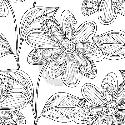 Vector Monochrome Seamless Floral Pattern Vector Illustration