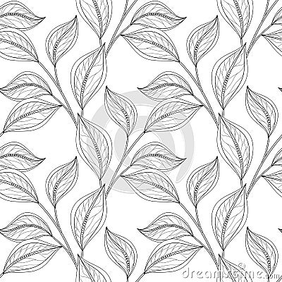 Vector Monochrome Seamless Floral Pattern Vector Illustration