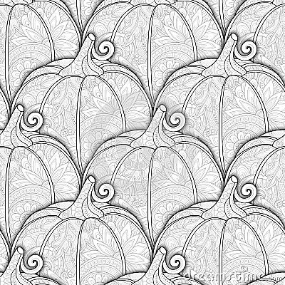 Vector Monochrome Seamless Pattern with Decorative Pumpkin Vector Illustration