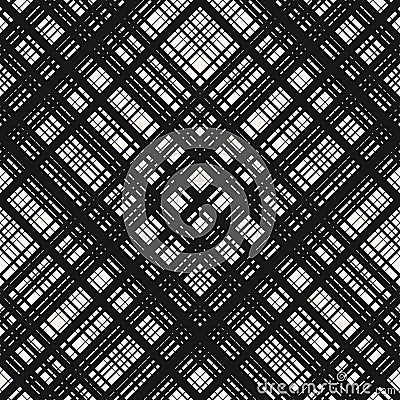 Vector monochrome seamless pattern with diagonal cross lines, square grid, net Vector Illustration