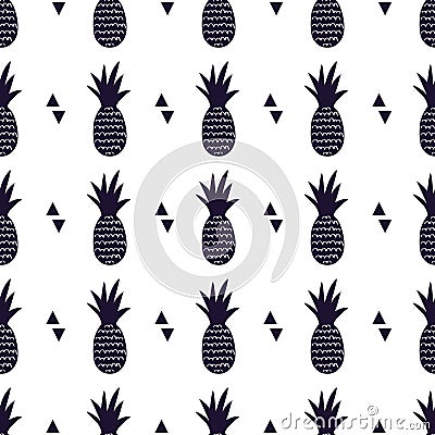Vector monochrome seamless pattern with pineapples and triangles Vector Illustration