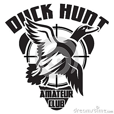 Vector monochrome template on the theme of duck hunting in wild Vector Illustration