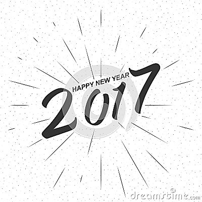 Vector monochrome text Happy New Year 2017 for greeting card, flyer, poster logo Vector Illustration