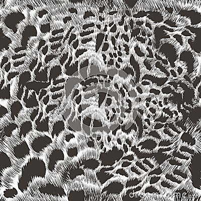 Vector monochromic leopard hair pattern in high detailed hand drawn style Stock Photo