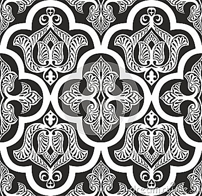 Vector monocrome seamless oriental national ornament, background. Endless ethnic floral pattern of Arab peoples. Vector Illustration