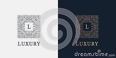 Vector monogram luxury linear logo, company icon. Decorative frame for Restaurant Menu, Hotel, Jewelery, Fashion, Label Vector Illustration