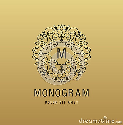 Vector monogram luxury linear logo, company icon. Decorative frame for Restaurant Menu, Hotel, Jewelery Vector Illustration