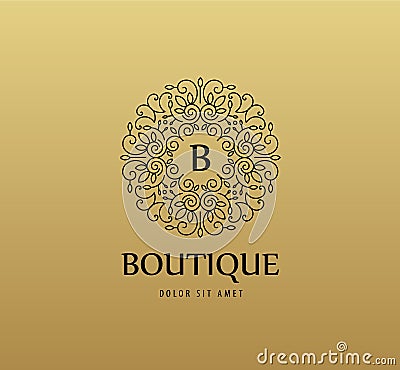 Vector monogram luxury linear logo, company icon. Decorative frame for Restaurant Menu, Hotel, Jewelery Vector Illustration