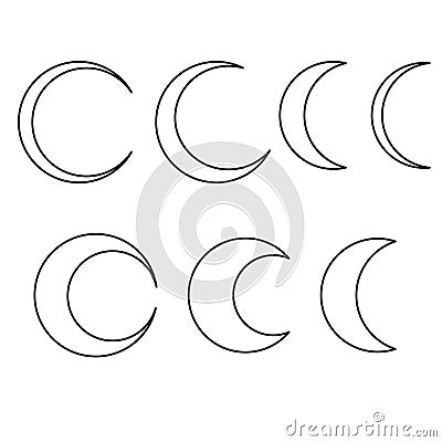 7 vector moon shapes. Editable stroke. Eps 10 Vector Illustration