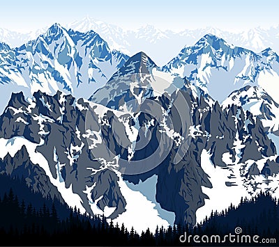Vector morning in beautiful dolomite mountains Vector Illustration