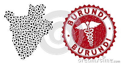 Collage Burundi Map with Scratched Healthcare Watermark Vector Illustration