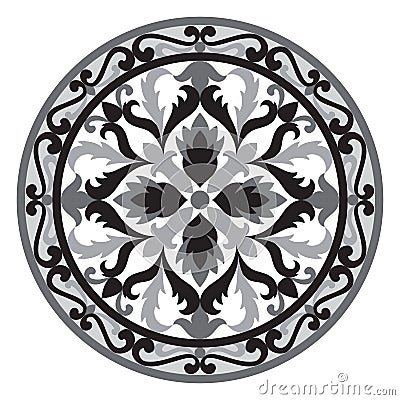 Vector Mosaic Classic Floral Black and White Medallion Vector Illustration