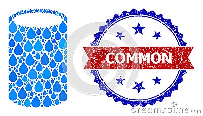 Unclean Bicolor Common Watermark and Collage Cylinder of Blue Rain Dews Vector Illustration