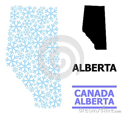 Frost Mosaic Map of Alberta Province with Snowflakes Vector Illustration