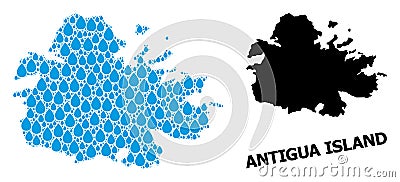 Vector Mosaic Map of Antigua Island of Liquid Tears and Solid Map Vector Illustration
