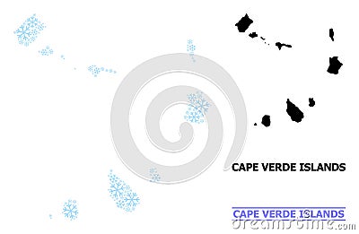 Icy Mosaic Map of Cape Verde Islands of Snow Flakes Vector Illustration