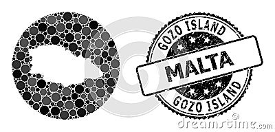 Mosaic Hole Round Map of Gozo Island and Scratched Seal Vector Illustration